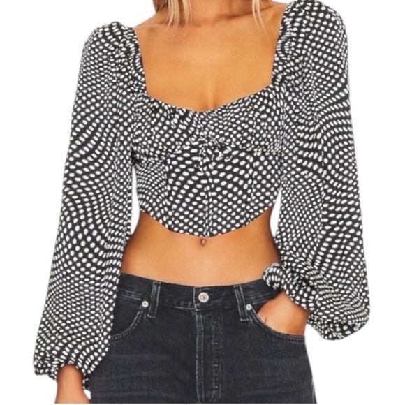 For Love And Lemons Tops - For Love & Lemons Kat Corset Top in Black & White Dot SZ XS